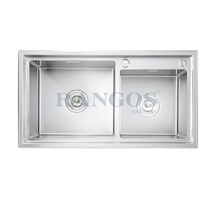 CHẬU RỬA BÁT HANDMADE 2 HỐ LỆCH CÓ GIẬT CẤP RGS-8245L-GC